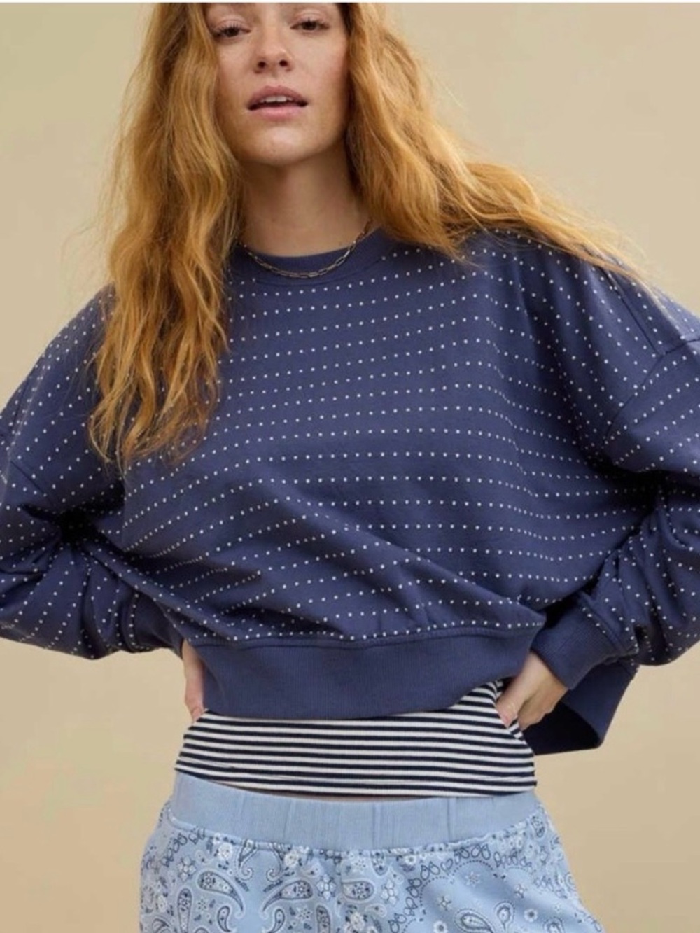 aerie take it easy blue Polka Dot Cropped Sweatshirt